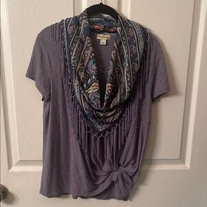 Purple Striped Top with Scarf Accent